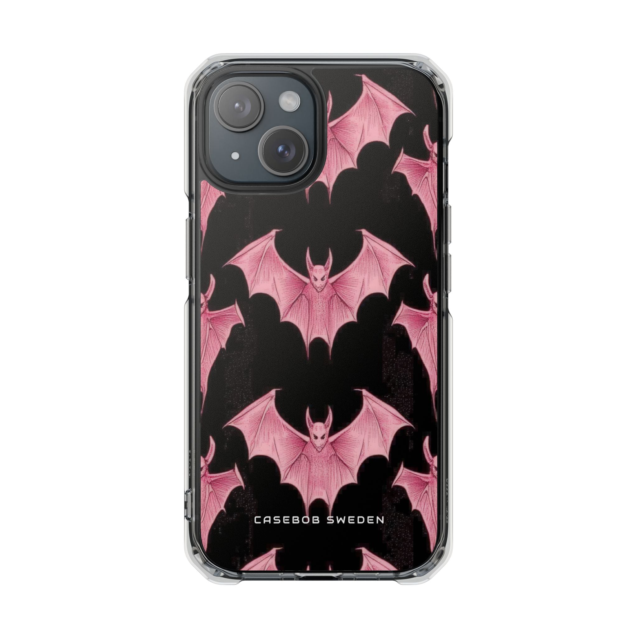 Gothic Pink Bats Aflame iPhone 15 - Transparente, schlagfeste Handyhülle