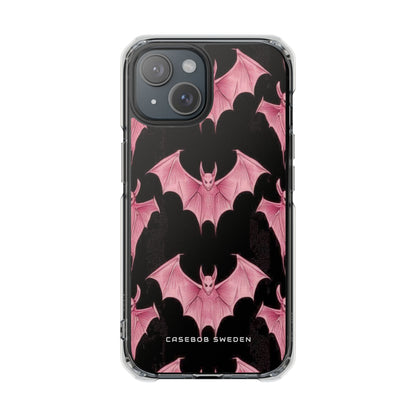 Gothic Pink Bats Aflame iPhone 15 - Clear Impact Phone Case