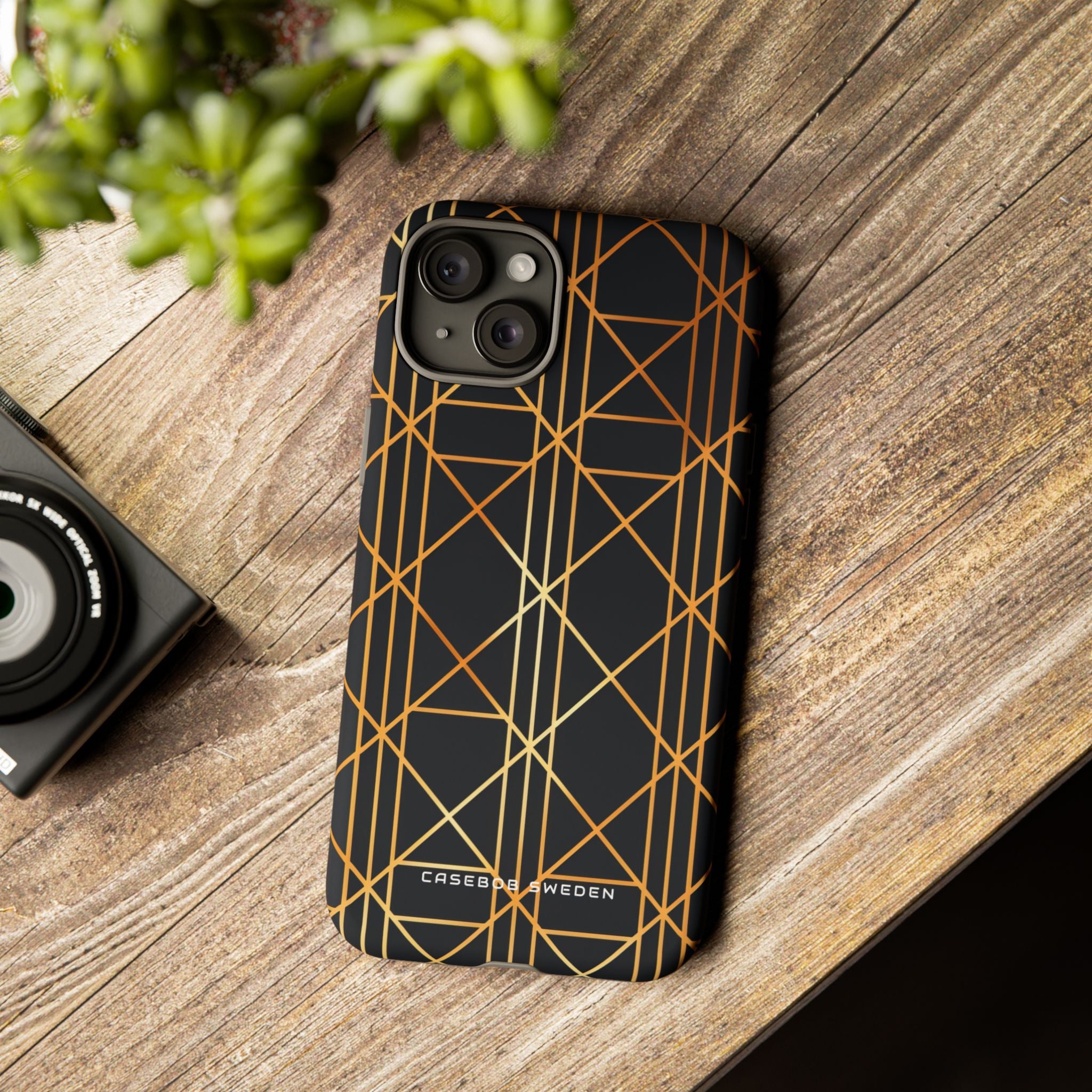 Golden Geometric Elegance iPhone 15 - Tough Phone Case