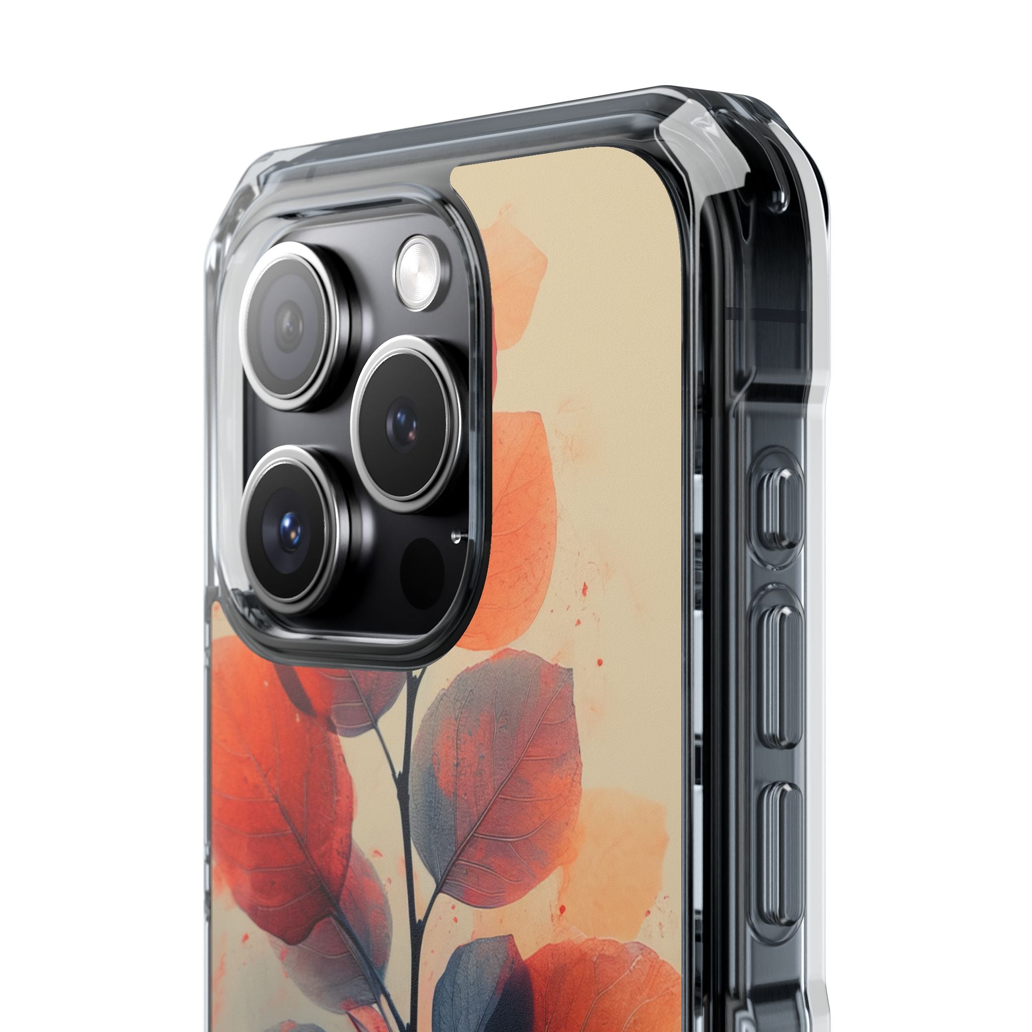 Orange Gray Leaves - Clear Impact iPhone 15 Phone Case