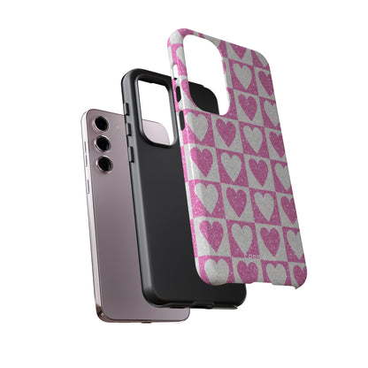 Glitter Heart Grid Samsung S23 Plus Case - Tough