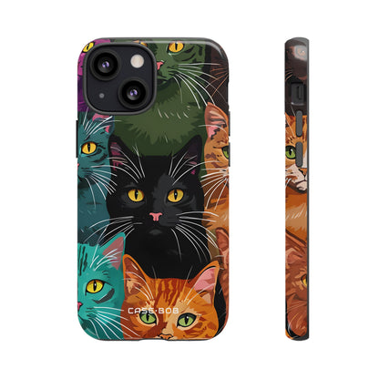 Teal Cat Grid iPhone 13 Mini Case - Tough