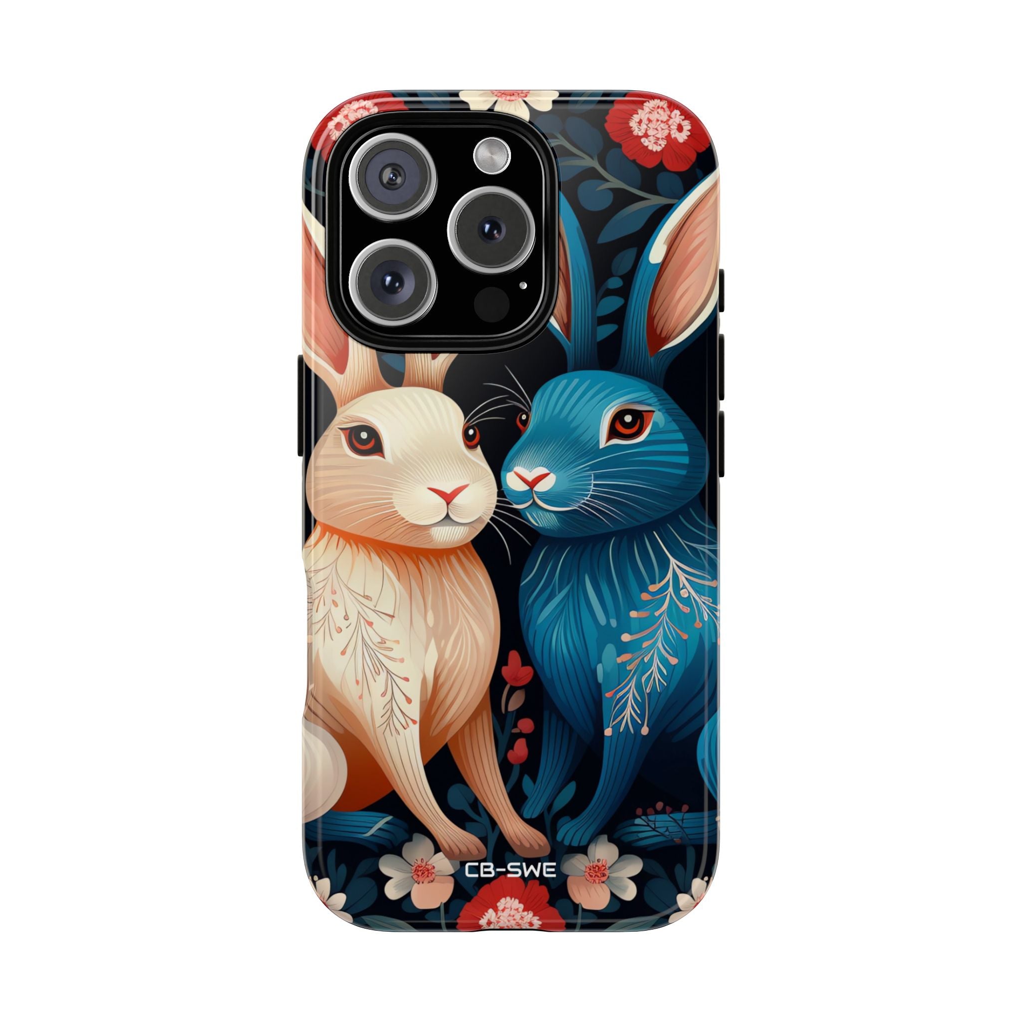 Rabbits Embrace Blossoms - iPhone Case