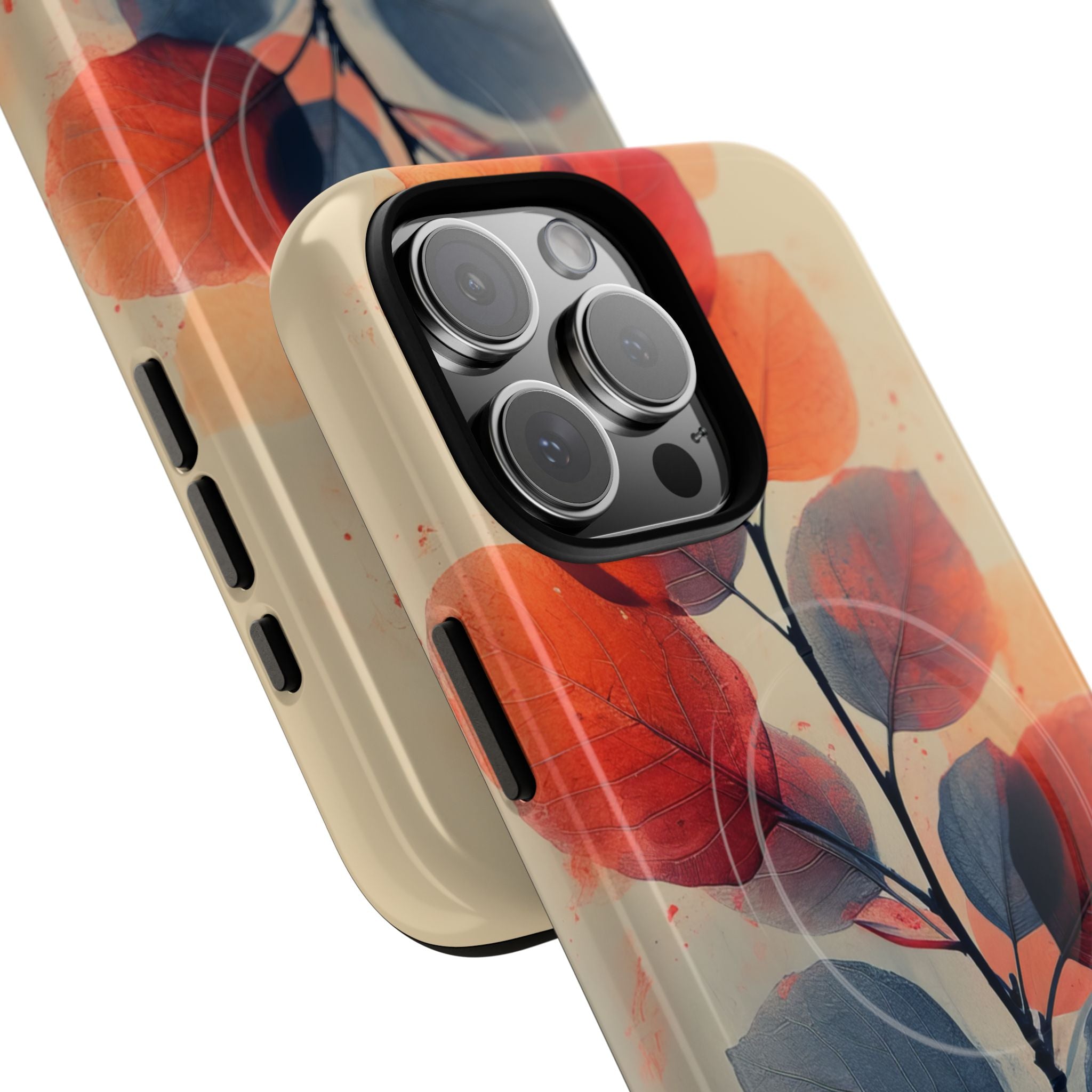 Orange Gray Leaves - Tough + MagSafe® iPhone 16 Phone Case