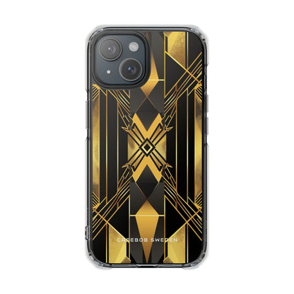 Golden Geometric Elegance iPhone 15 - Transparente, stoßfeste Handyhülle