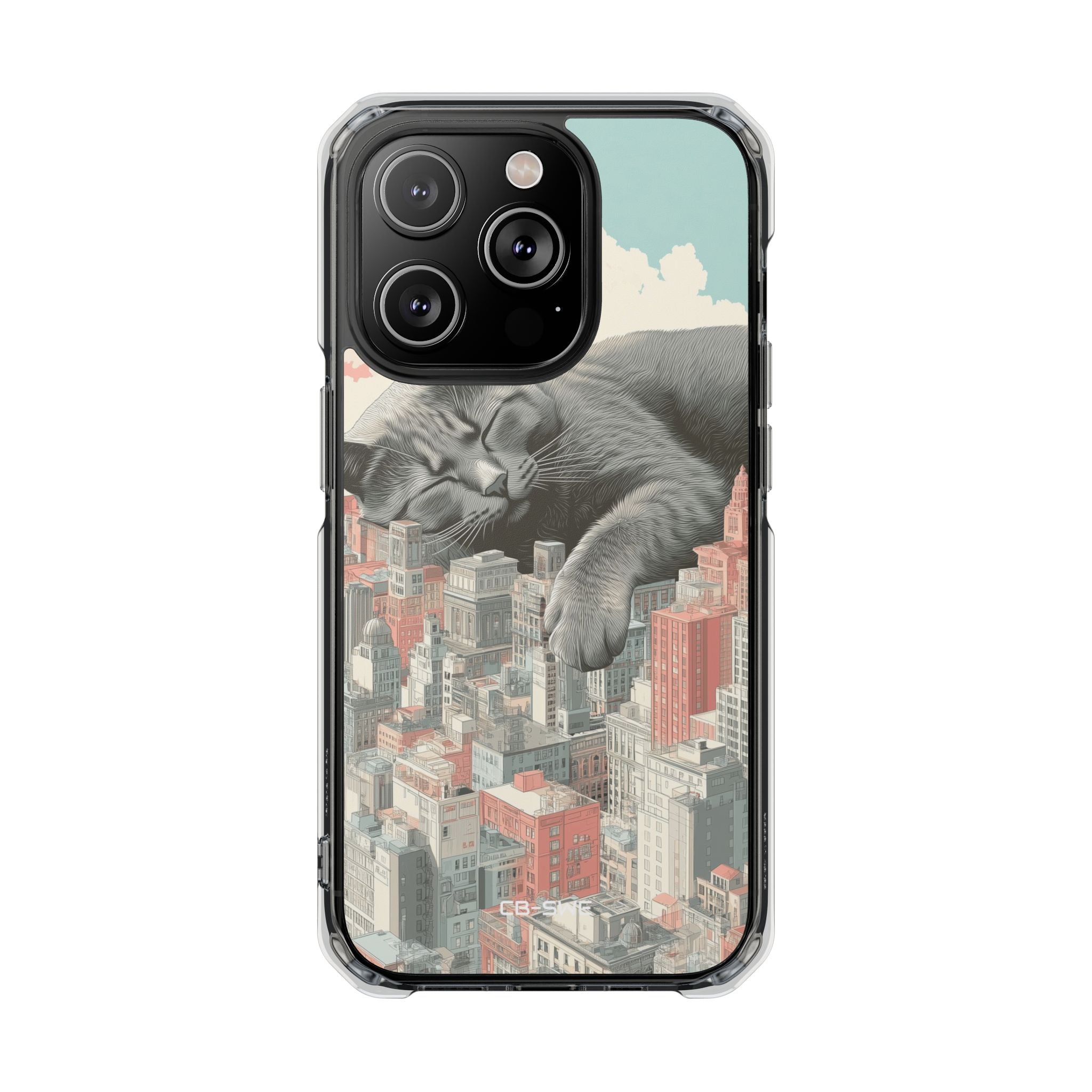 **Cat Rests Over City** iPhone Case - Impact