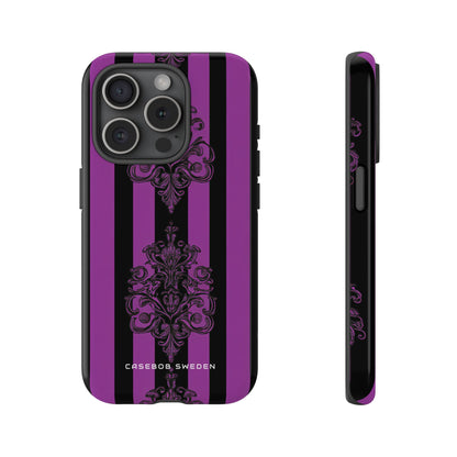 Gothic Elegance with Vertical Stripes and Ornamental Motifs iPhone 15 - Tough Phone Case