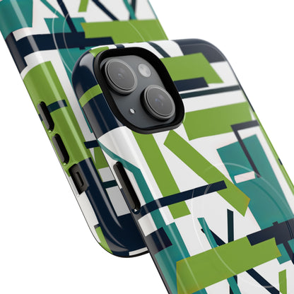 Green Geometry Glide iPhone 15 | Tough+ Phone Case