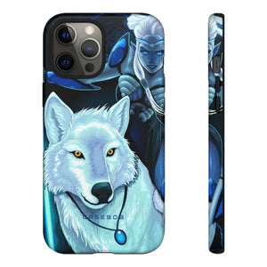 Elf with white wolf - Protective Phone Case