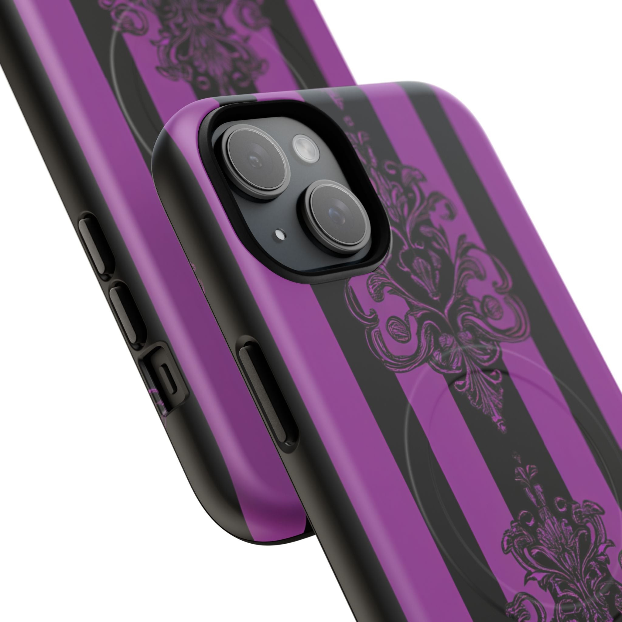 Gothic Elegance with Vertical Stripes and Ornamental Motifs iPhone 15 | Tough+ Phone Case