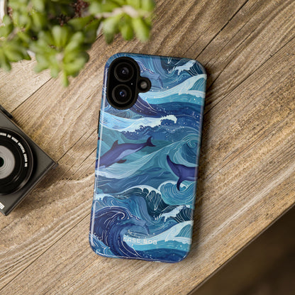 Dolphin Swirl Navy iPhone 16 Plus Case - Tough
