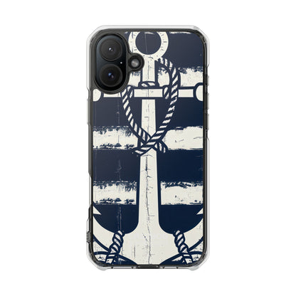 Navy Anchor Stripes iPhone 16 - Impact Clear+