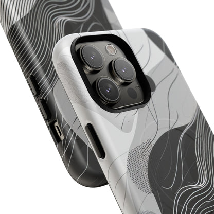 Fluid Rhythms: Monochrome Line Flow iPhone 14 | Tough+ Phone Case