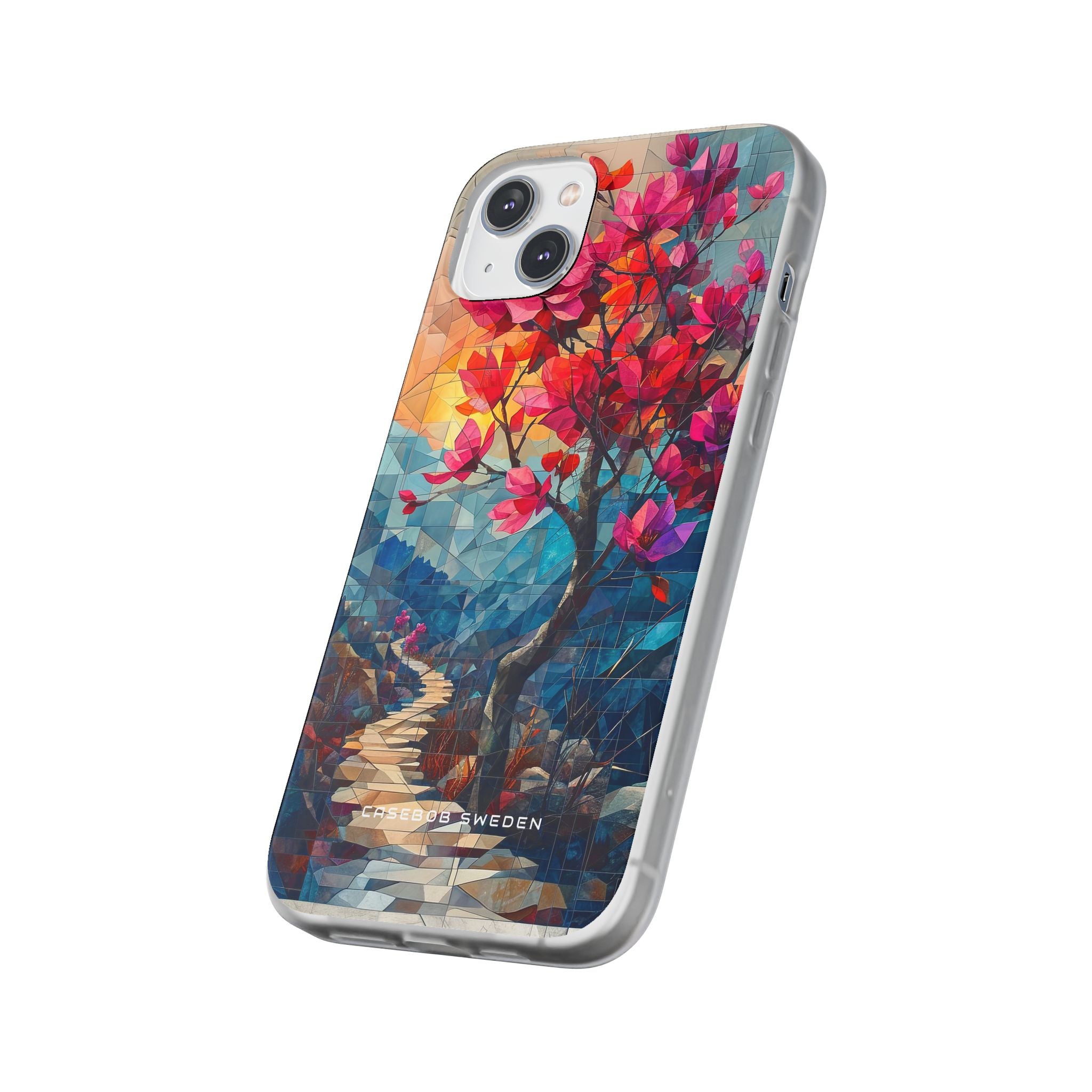 Vibrant Geometric Tree Landscape iPhone 14 - Flexi Phone Case