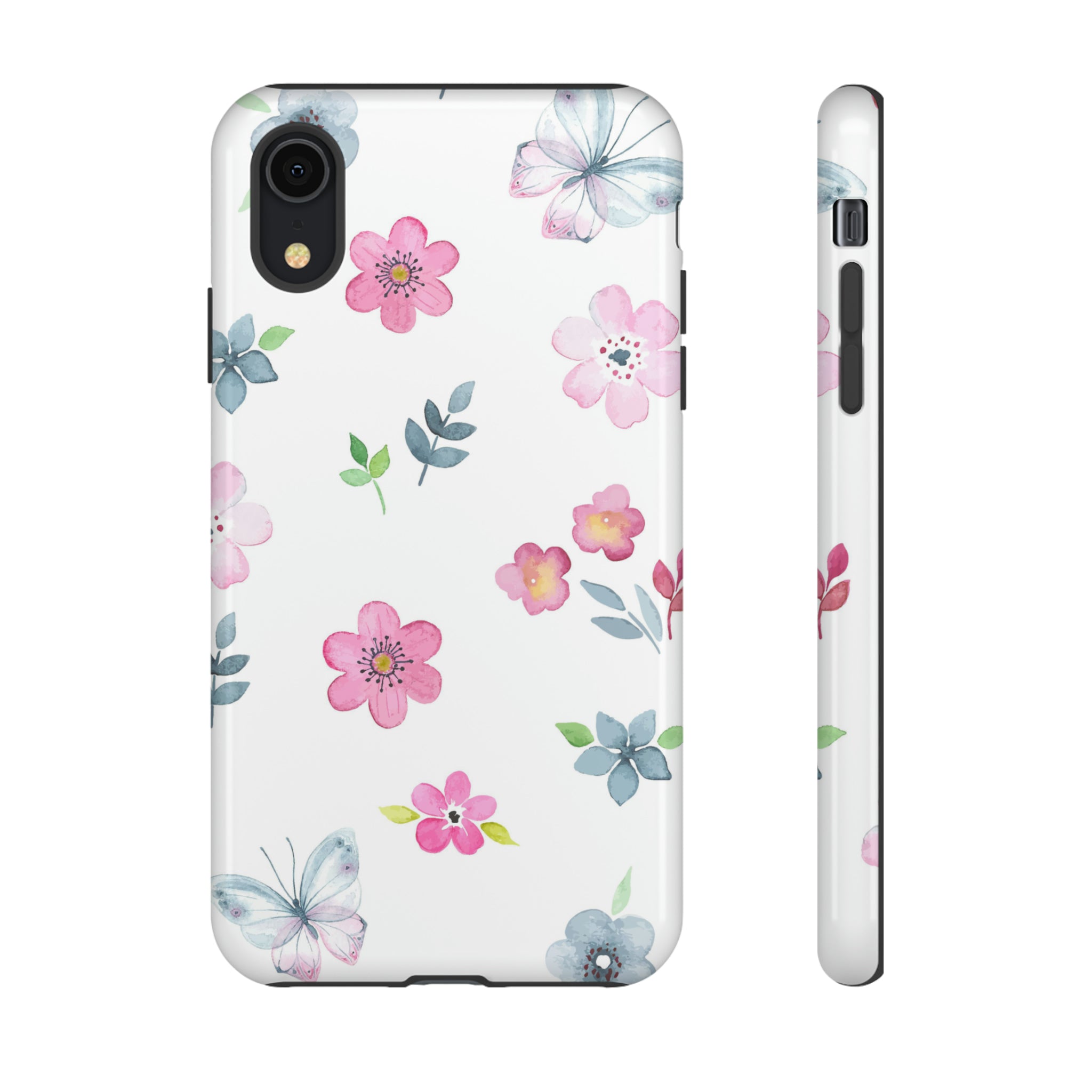 Vintage flowers and butterflies iPhone case - Protective Phone Case