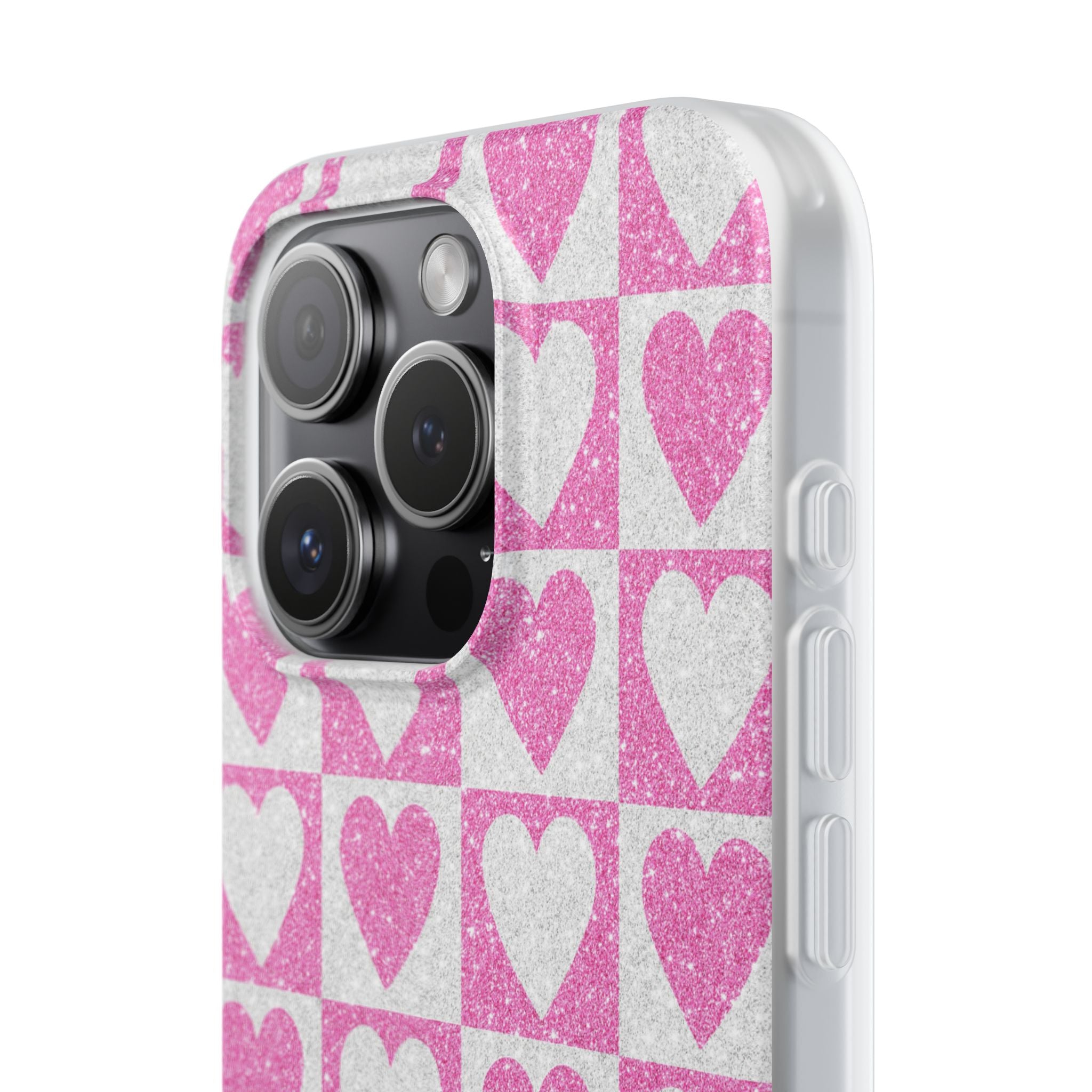 Glitter Heart Grid iPhone 15 Pro Case - Soft