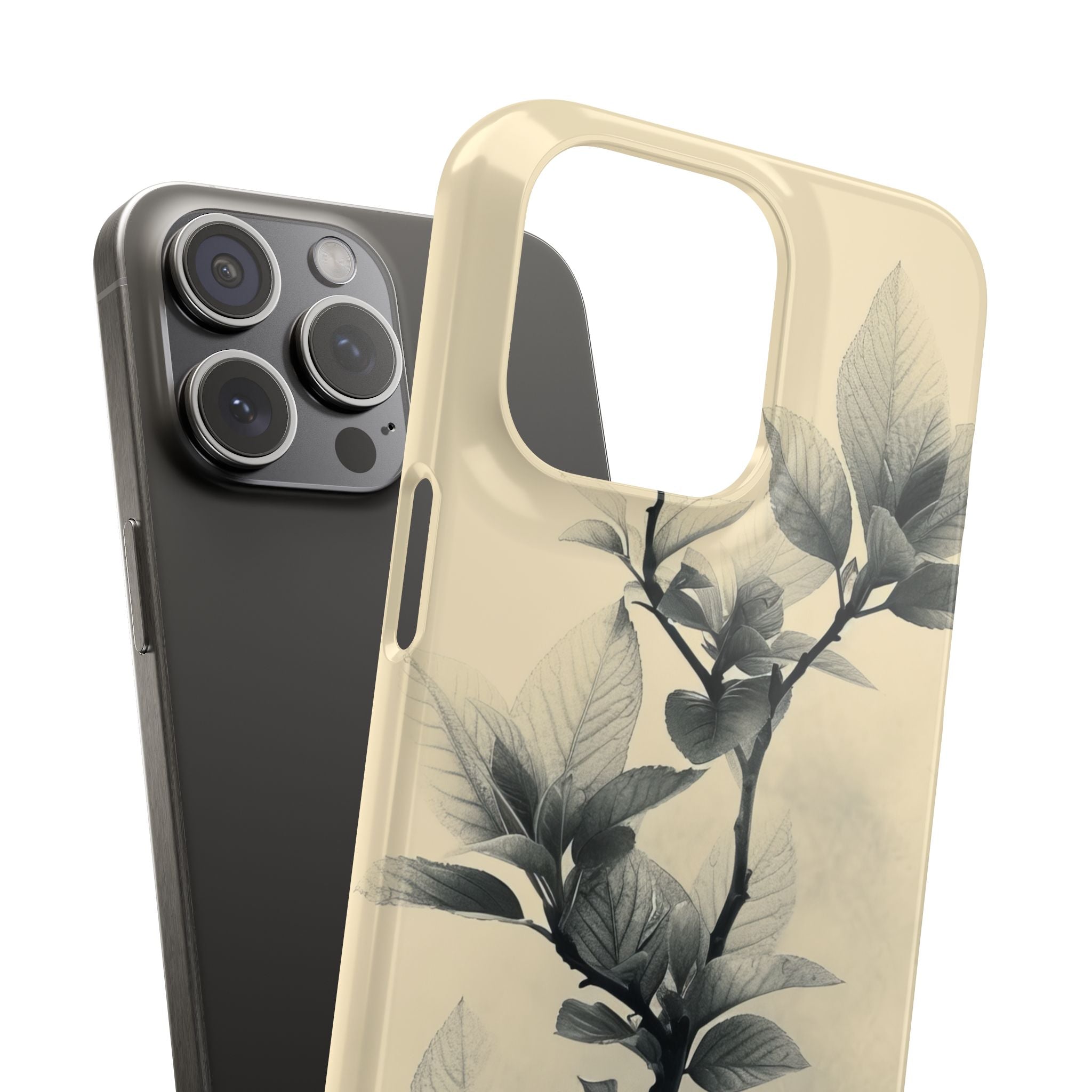 Beige Branch Art - Slim iPhone 15 Phone Case