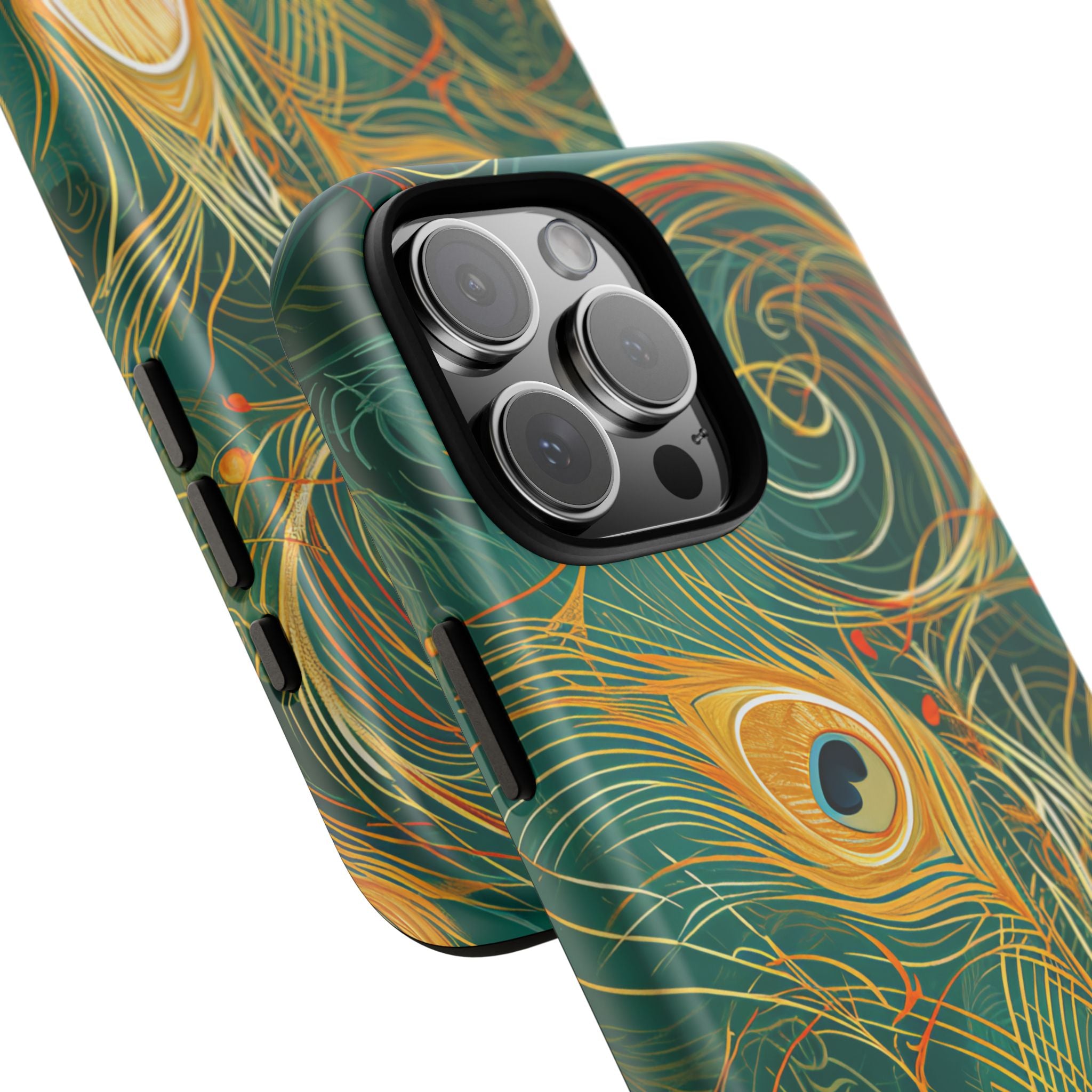 Peacock Elegance in Teal and Gold iPhone 16 - Tough Phone Case