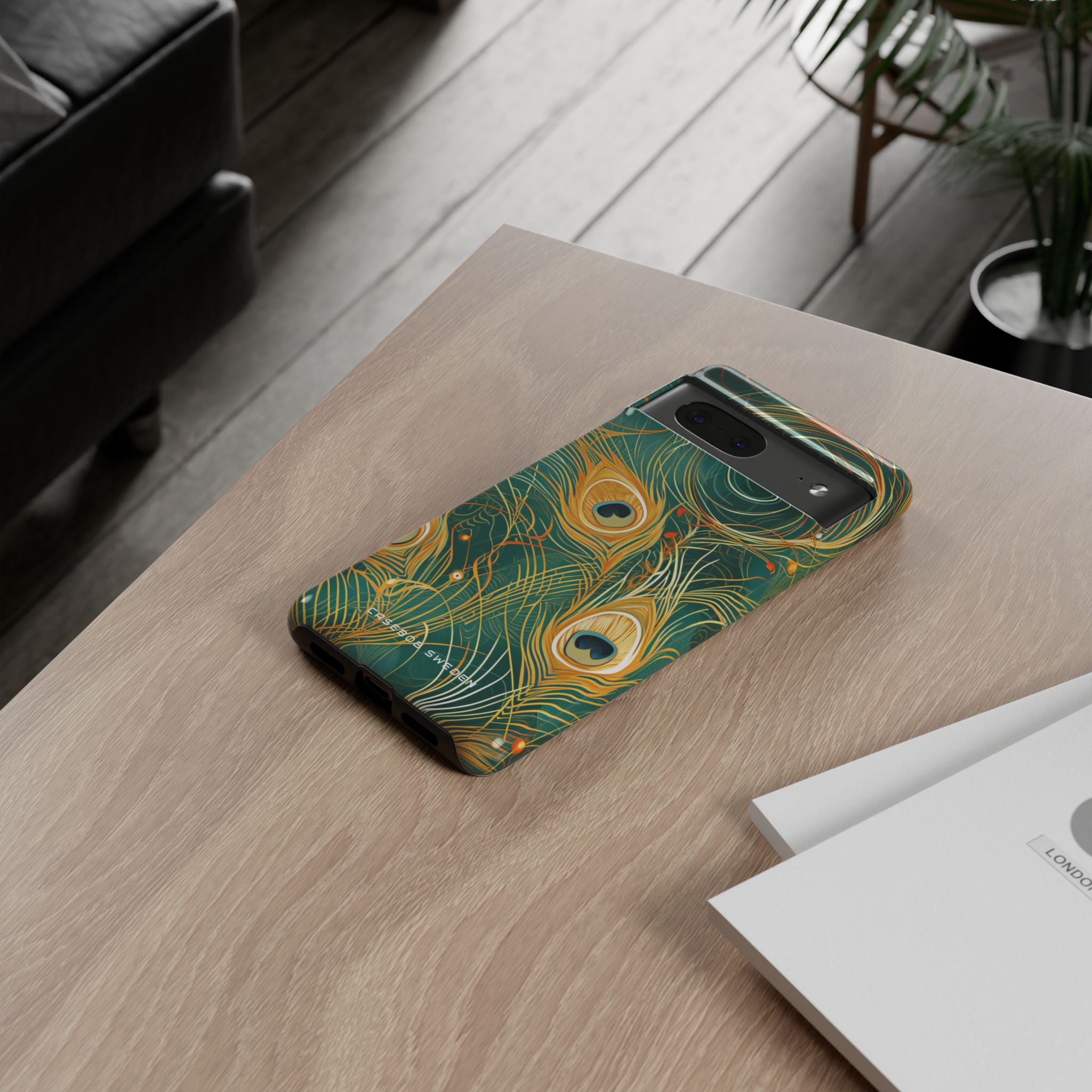 Peacock Elegance in Teal and Gold Google Pixel 7 - Tough Phone Case