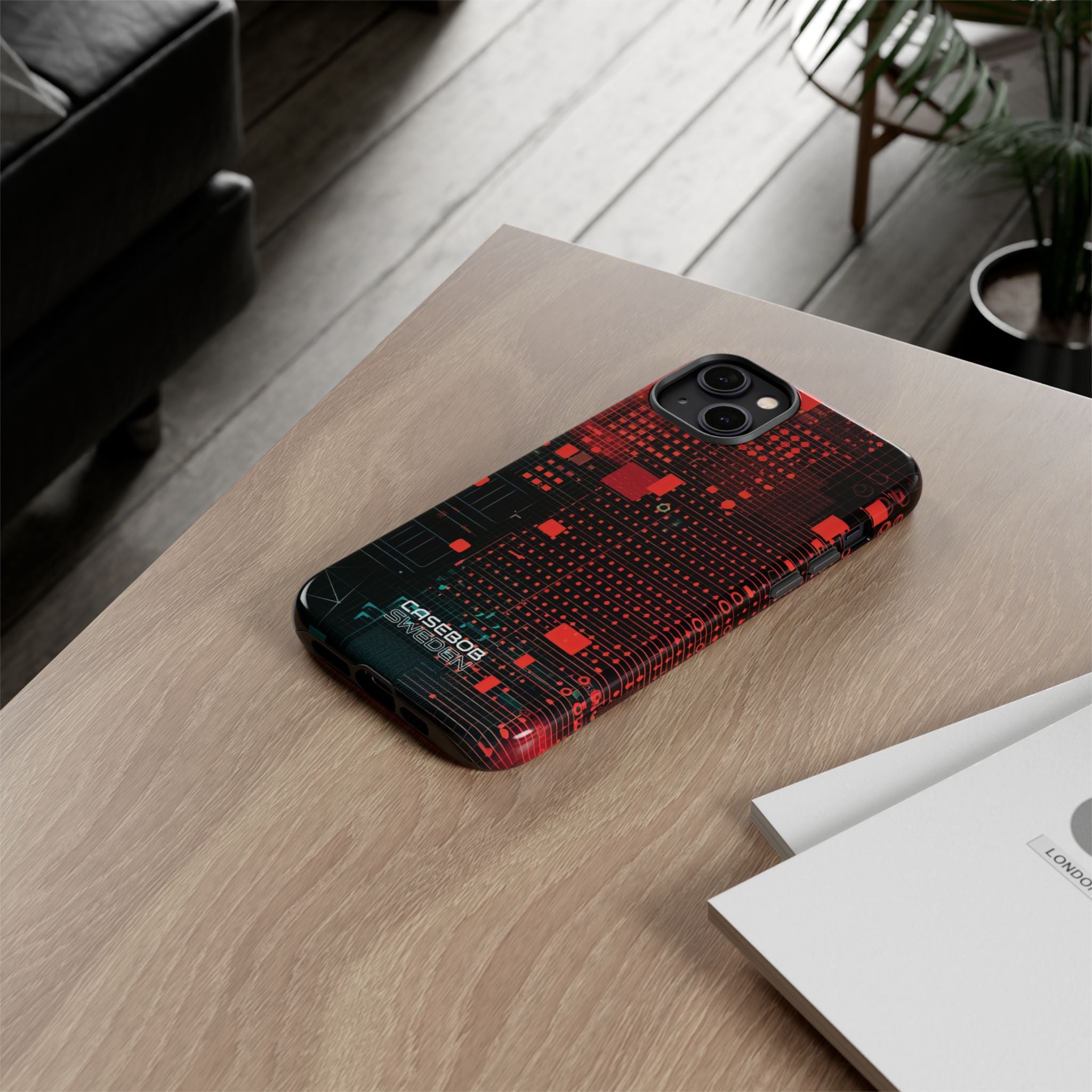 Crimson Circuit Grid iPhone 14 - Tough