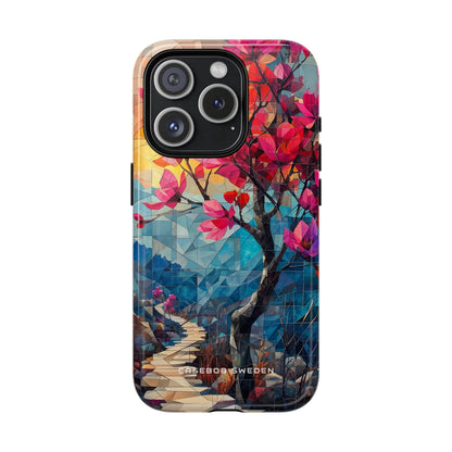 Vibrant Geometric Tree Landscape iPhone 15 | Tough+ Phone Case