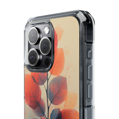 Orange Gray Leaves - Clear Impact iPhone 15 Phone Case