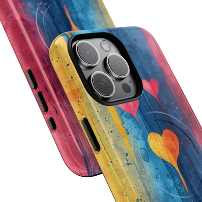 Hearts Watercolor Art - Tough + MagSafe® iPhone 15 Phone Case