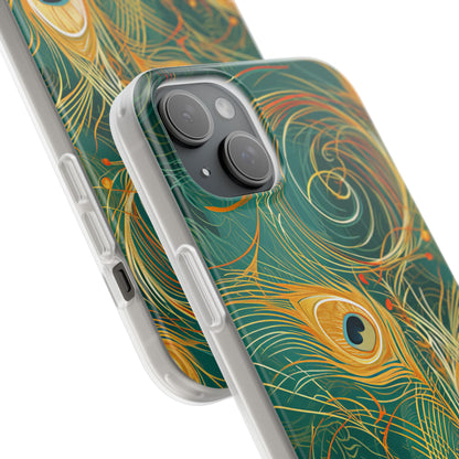 Peacock Elegance in Teal and Gold iPhone 15 - Flexi Phone Case