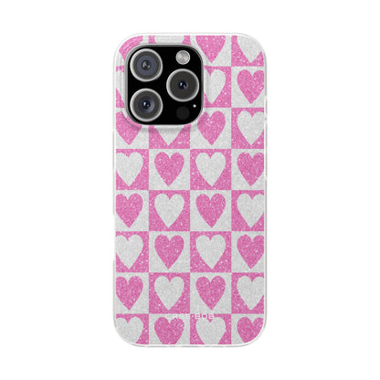 Glitter Heart Grid iPhone 16 Pro Case - Soft