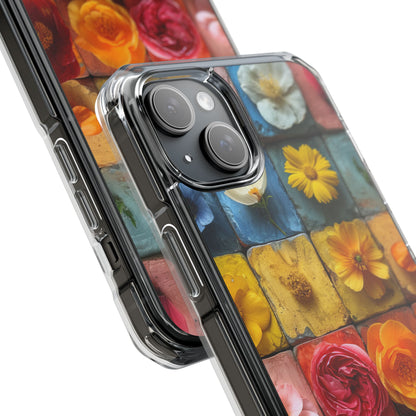 Vibrant Floral Tiles - Clear Impact iPhone 15 Phone Case