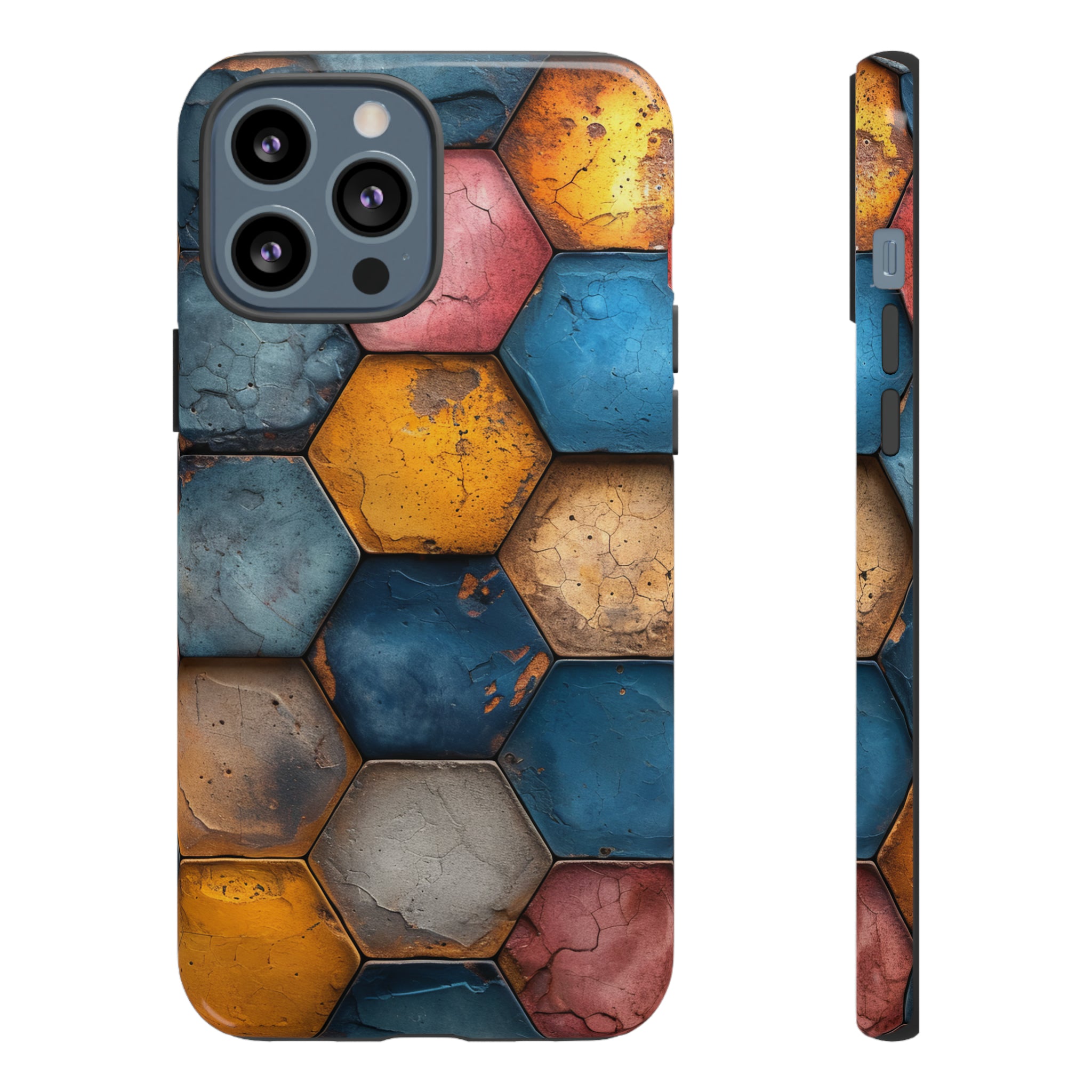 Pastel Honeycomb Bliss: Yellow & Blue - Protective Phone Case