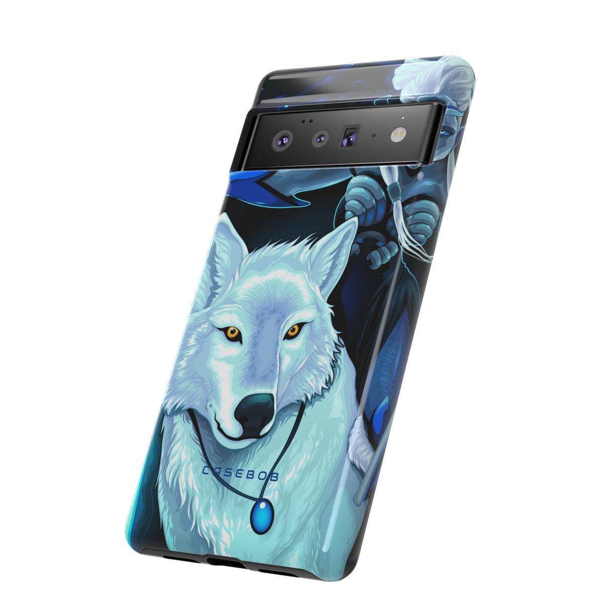 Elf with white wolf - Protective Phone Case