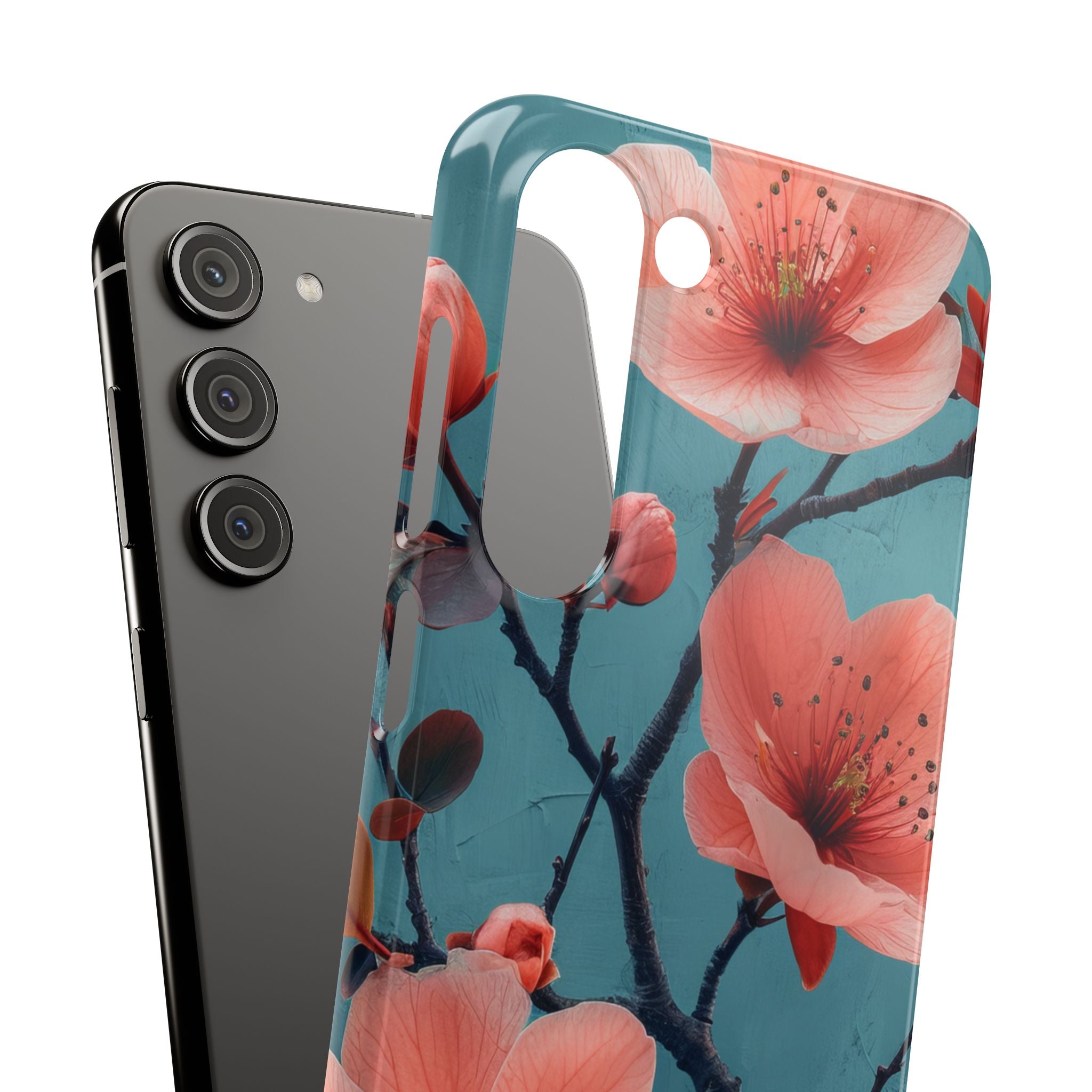 Teal Coral Blossom - Slim Samsung S23 Phone Case