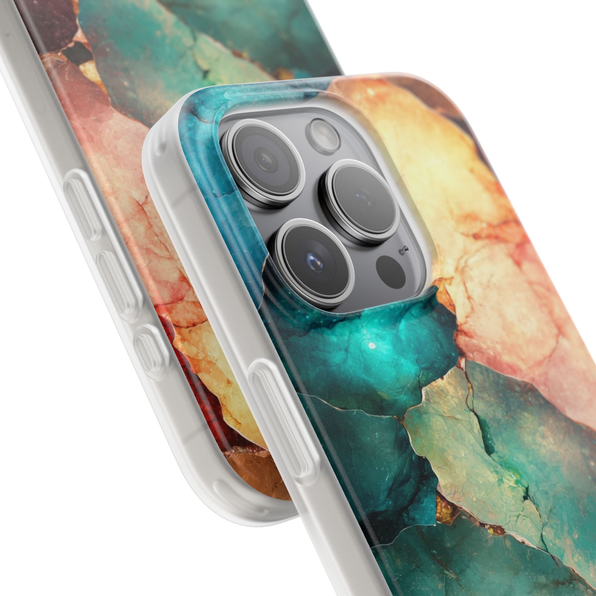 Teal Mosaic Veins iPhone 15 Pro Case - Soft