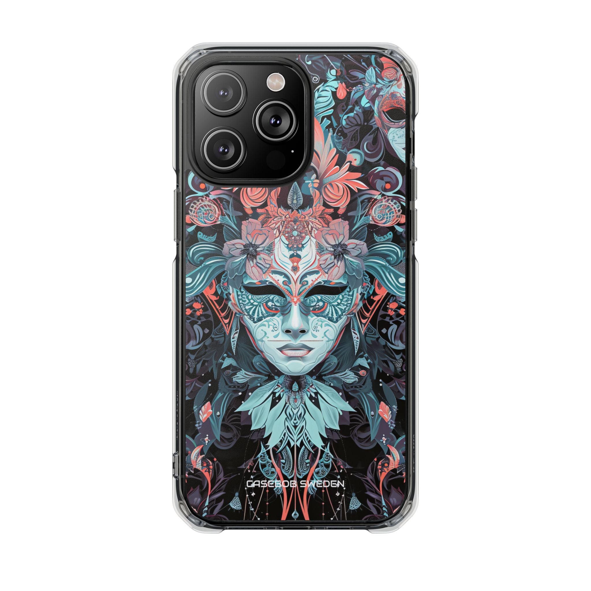 Mystic Teal Coral Mask - Clear Impact iPhone 14 Phone Case