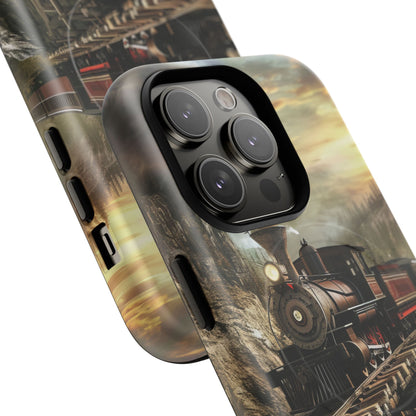 Vintage Steam Train Crossing Mountain Bridge iPhone 14 | Tough+ Phone Case