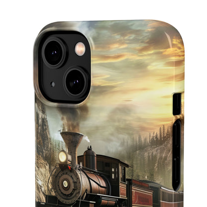 Vintage Steam Train Crossing Mountain Bridge iPhone 14 - Slim Phone Case