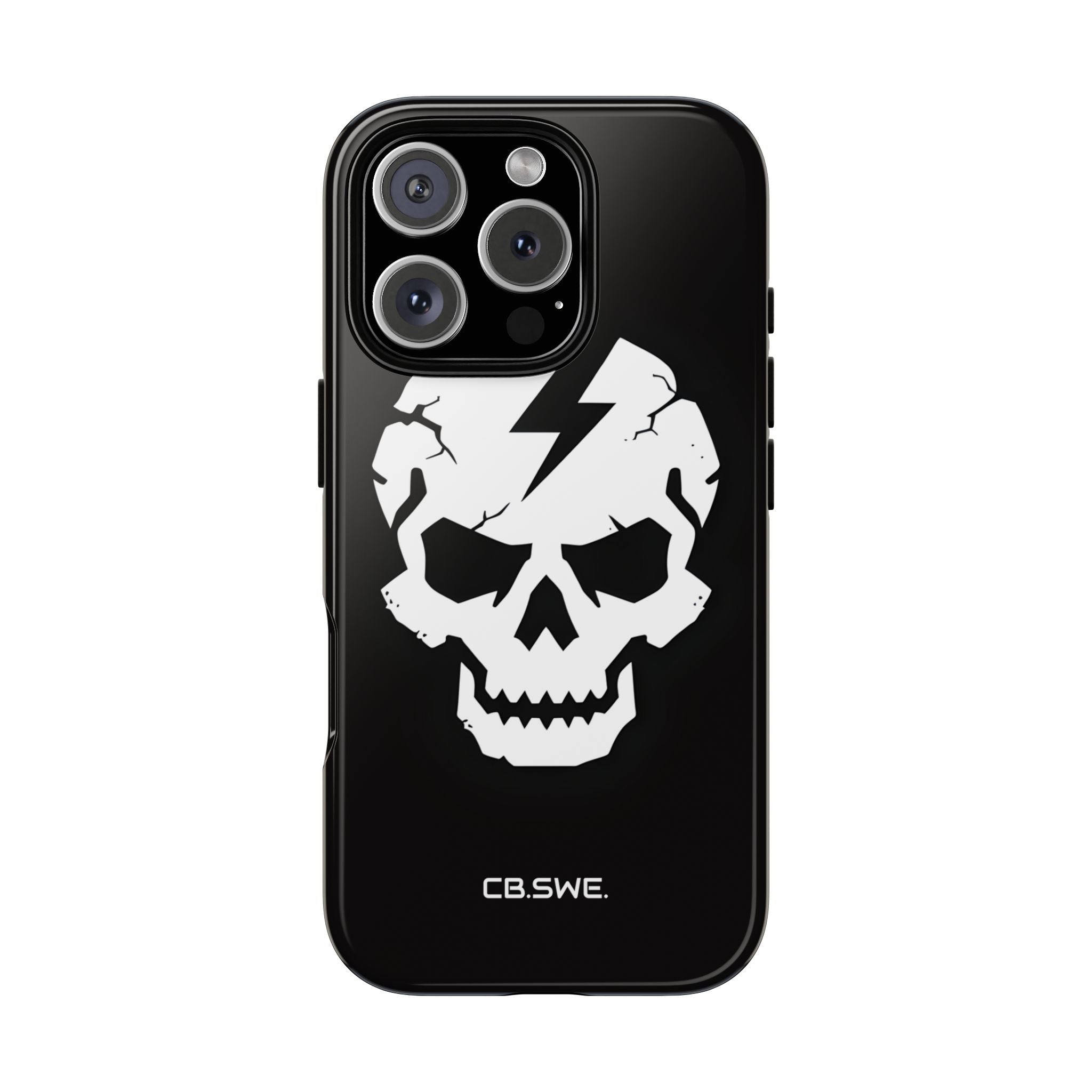 Minimalist White Skull Lightning Bolt Icon iPhone 16 - Tough