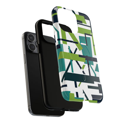 Green Geometry Glide iPhone 15 | Tough+ Phone Case