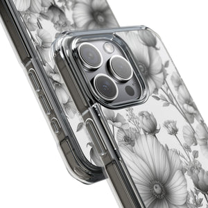 Monochrome Flora - Phone Case for iPhone (Clear Impact - Magnetic)