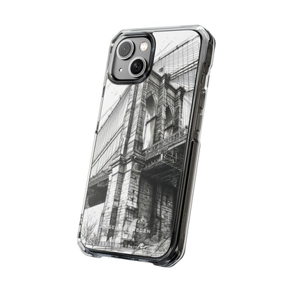 Suspension Bridge Line Art Illustration iPhone 14 - Clear Impact Phone Case