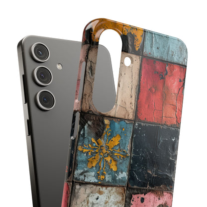 Rustic Red-Yellow Vintage Tiles - Slim Samsung S24 Phone Case