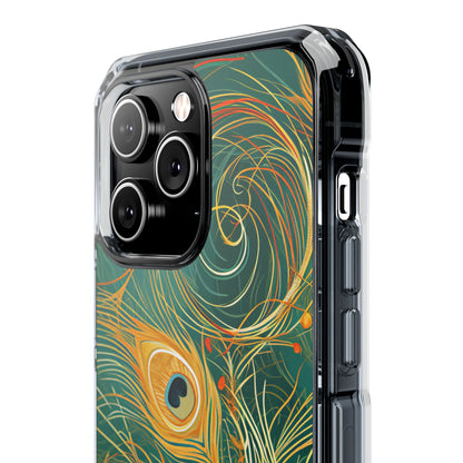 Peacock Elegance in Teal and Gold iPhone 14 - Clear Impact Phone Case