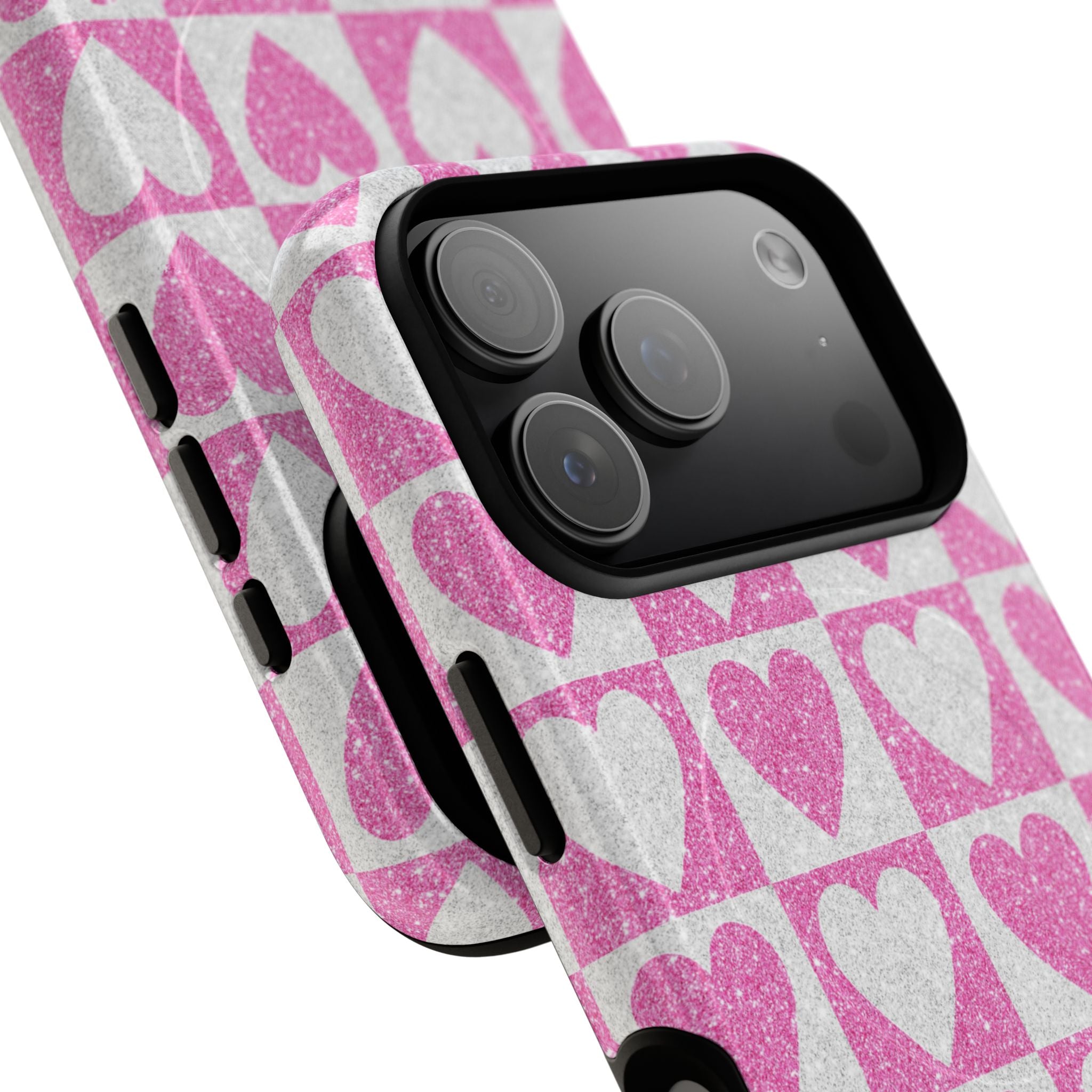 Glitter Heart Grid iPhone 17 Pro Case - Tough+