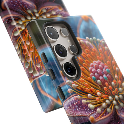 Blue-Orange Floral Swirl - Tough Samsung S24 Phone Case