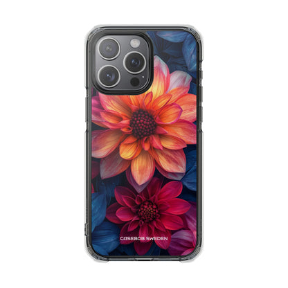 Floral Harmony Orange Blue - Clear Impact iPhone 15 Phone Case