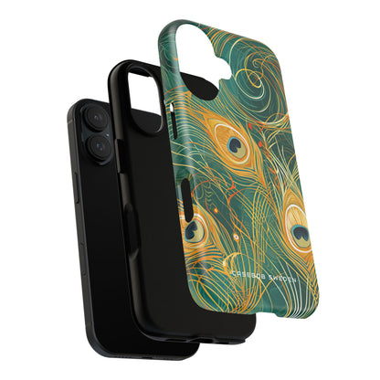 Peacock Elegance in Teal and Gold iPhone 16 | Tough+ Phone Case