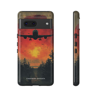 Vintage Sunset Airplane Silhouette Google Pixel 7 - Tough Phone Case