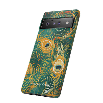 Peacock Elegance in Teal and Gold Google Pixel 6 - Tough Phone Case