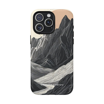 Minimalist Mountain Landscape with Flowing River iPhone 15  Tough+ Phone Case